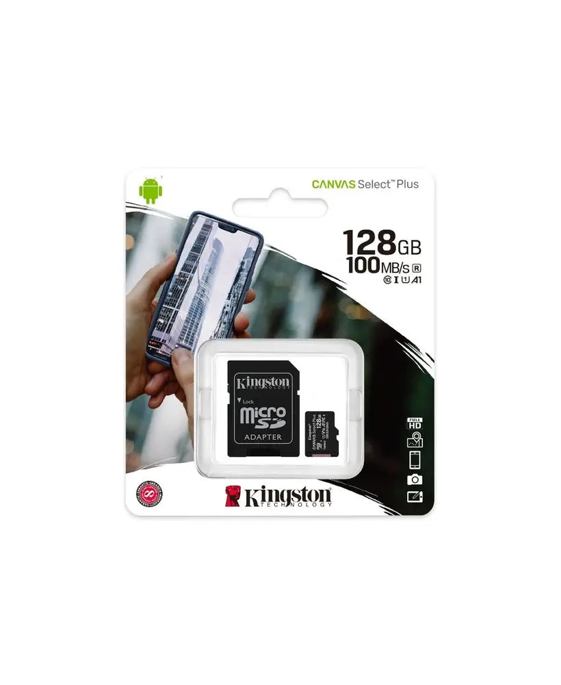 Cartão Memória Kingston Canvas Select Plus C10 A1 UHS-I microSDXC 128GB + Adaptador SD Exclusivo Online - RMCLICK 